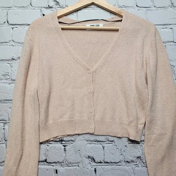 Double Zero Ballerina Pink Cropped Cardigan Sweater Size L - Picture 2 of 12